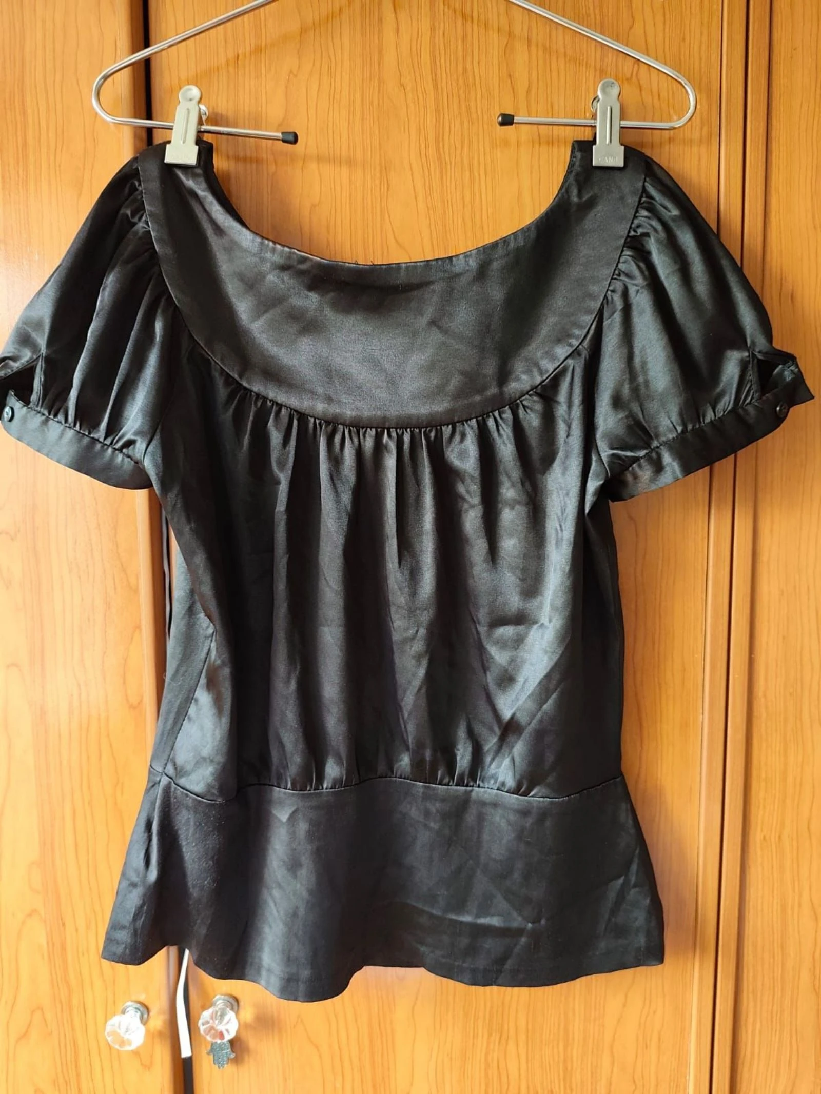 Zara Basic satijnen zwarte blouse, boothals - Maat S – photo 2